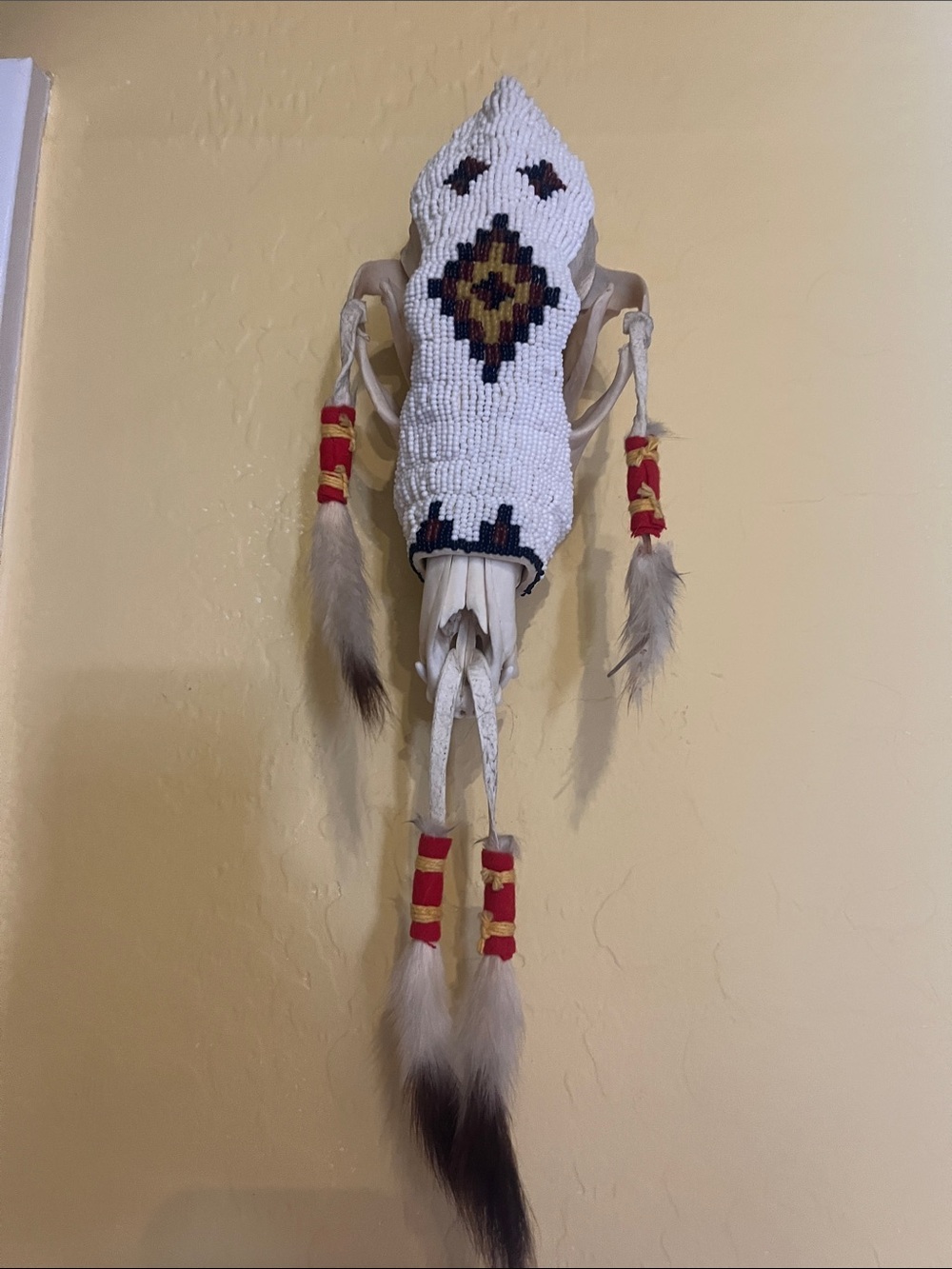 White Beaded Southwestern Wall Hanging with Feather Accents